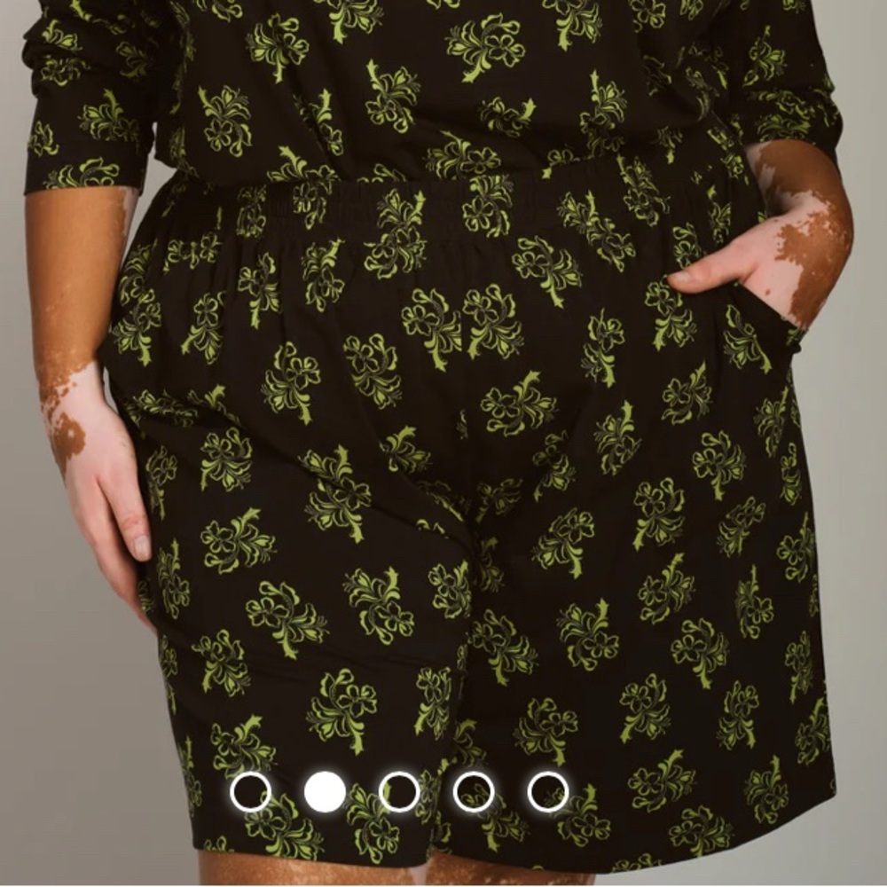 Black Shorts with Green Floral Pattern